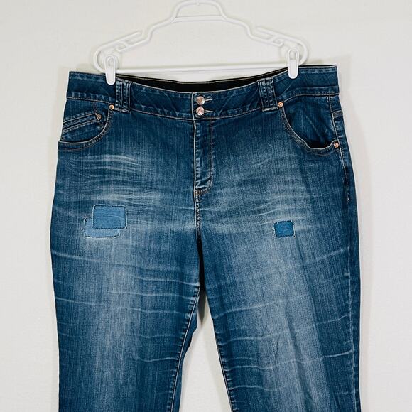 Lane Bryant Wide Leg Bootcut Patchwork Jeans Womens 22 Tall Distressed Whiskered - Picture 3 of 8
